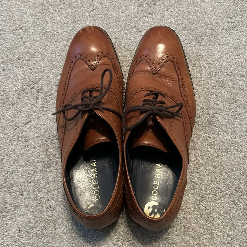 Cole Haan Mens British Tan Leather‎ Wingtip Oxford Dress Shoes C30687 Size 11 M